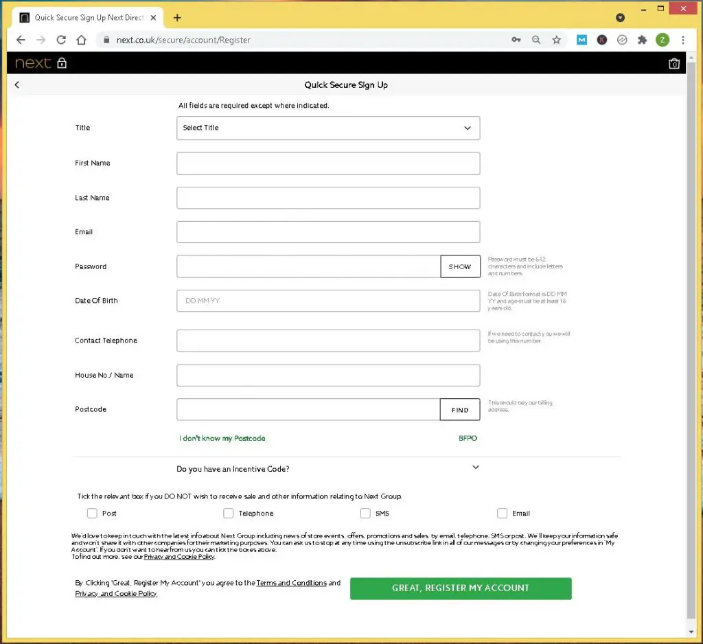 test cases for registration page ecommerce sign up example
